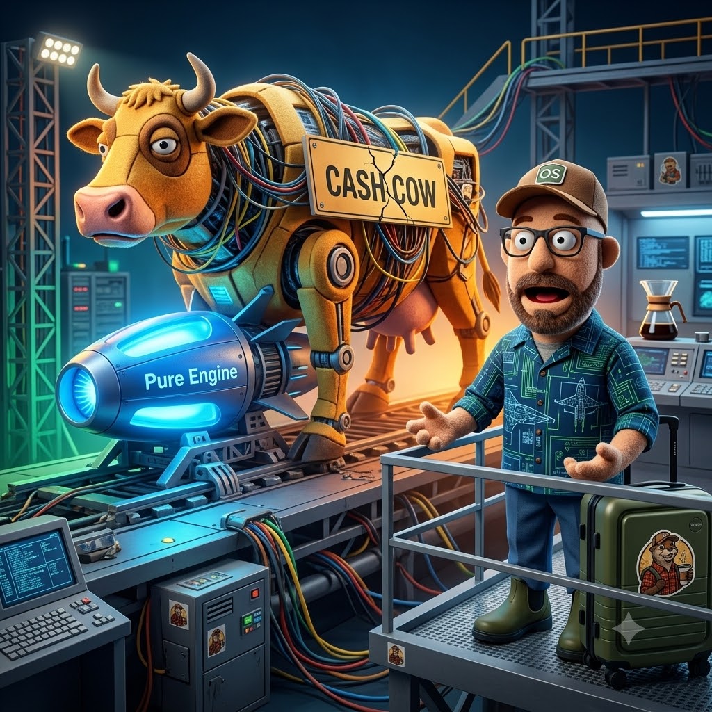 Hero Image of Software Lifecycle transition from sleek engine to heavy robotic cow