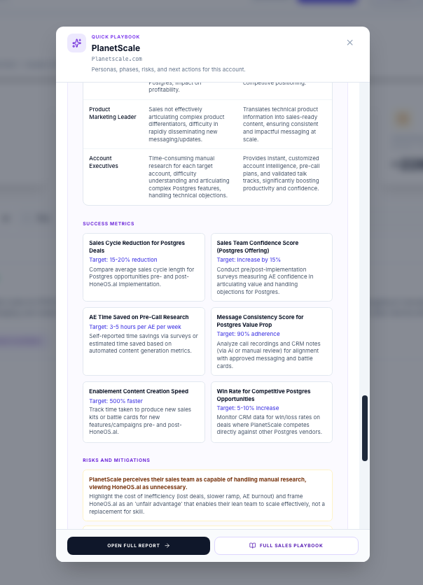 Quick playbook preview—compact read of the Detailed Insight playbook before a call